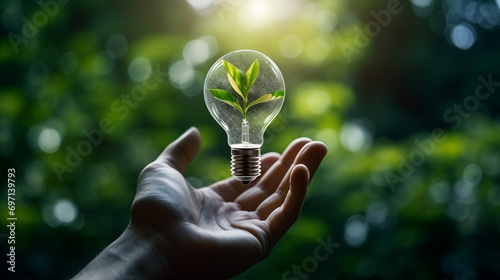 light bulb in hand, renewable energy concept