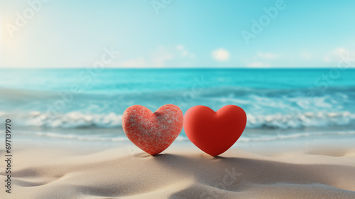 Contrast of Textured and Smooth Heart on Sandy Beach 