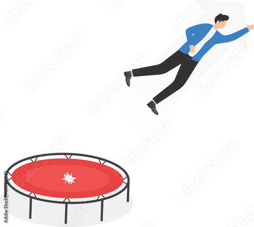 Businessman high jump with springboard. Concept business vector illustration

