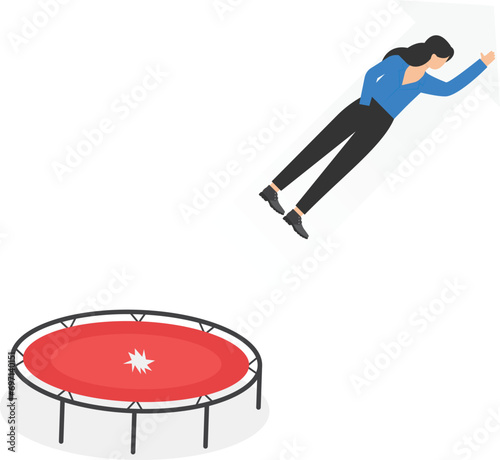 Businesswoman high jump with springboard. Concept business vector illustration

