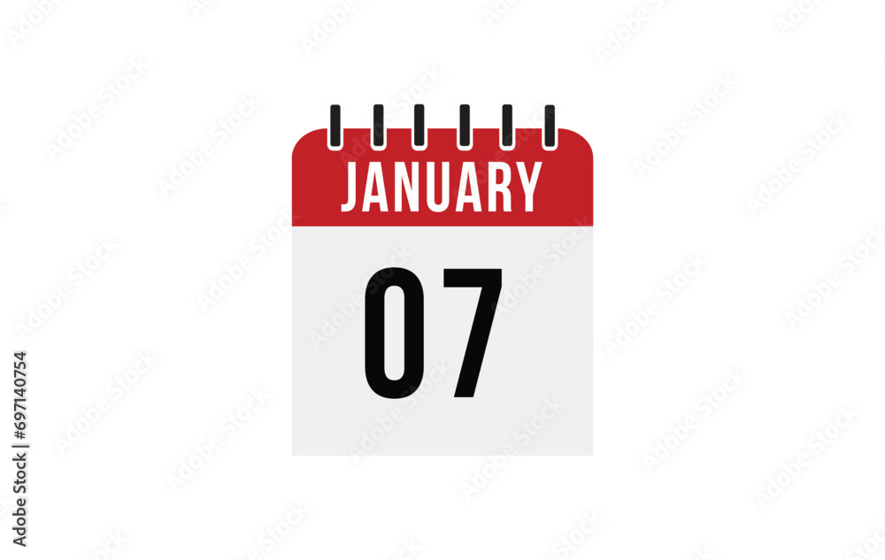 7 january calendar vector. Flat vector daily calendar icon. calendar icon vector. 7 january calendar vector. Flat vector daily calendar icon. calendar icon vector.