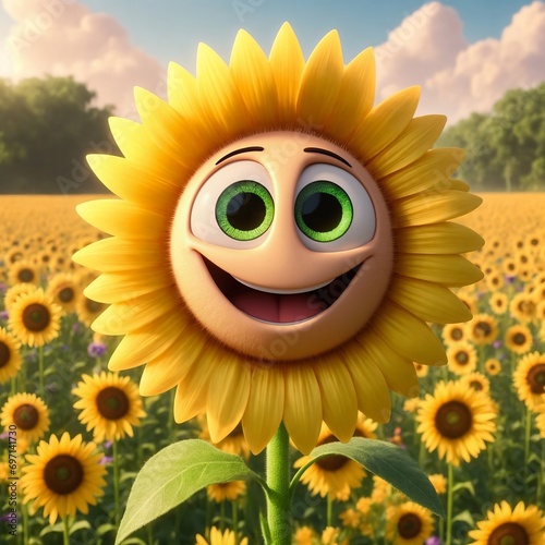 Cute and adorable sunflower. Generative AI.