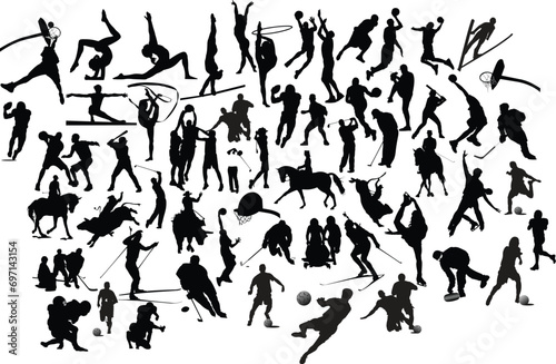 Collection of black and white sport silhouettes. Vector illustration
