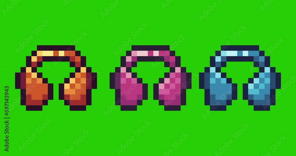 Green screen of headset, Headset icon bits pixel slowly appeared and dissappeared. Simple animation from pixel dots form sets of Headset icon . Usefull for game asset or design asset animate. Green screen of headset, Headset icon bits pixel slowly appeared and dissappeared. Simple animation from pixel dots form sets of Headset icon . Usefull for game asset or design asset animate.