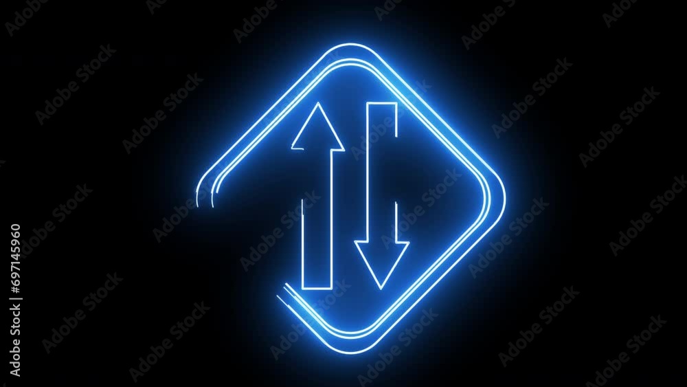 Animated two-lane road traffic sign icon with a glowing neon effect Animated two-lane road traffic sign icon with a glowing neon effect