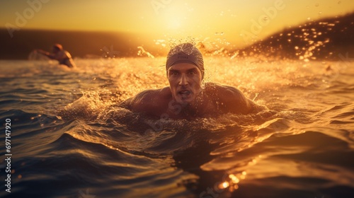A triathlete emerging from the water after a swim, transitioning to the next stage of the race © MuhammadUmar