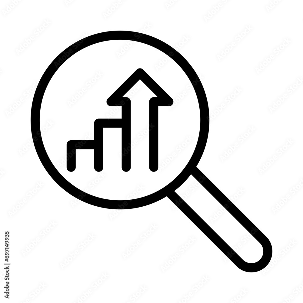 The magnifying glass is observing the business growth graph. Magnifying glass icon, Growth icon The magnifying glass is observing the business growth graph. Magnifying glass icon, Growth icon