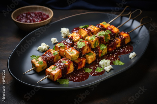 Paneer Tikka at skewers in plate