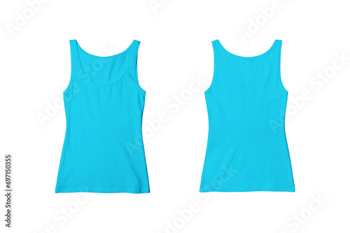Woman Aqua Ribbed Tank Top Shirt Front and Back View for Product Mockup