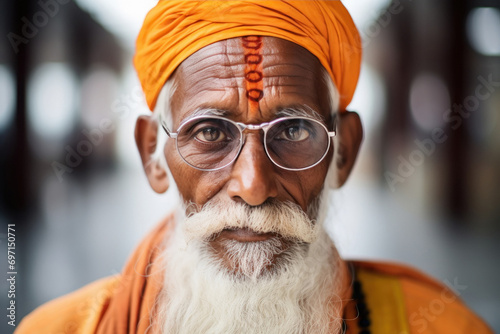 indian Sadhu or Holy Man wearing eyeglasses photo