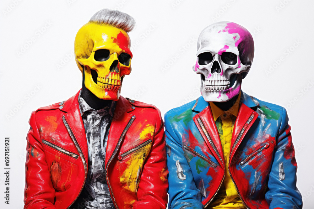 human paint skeletons on white background