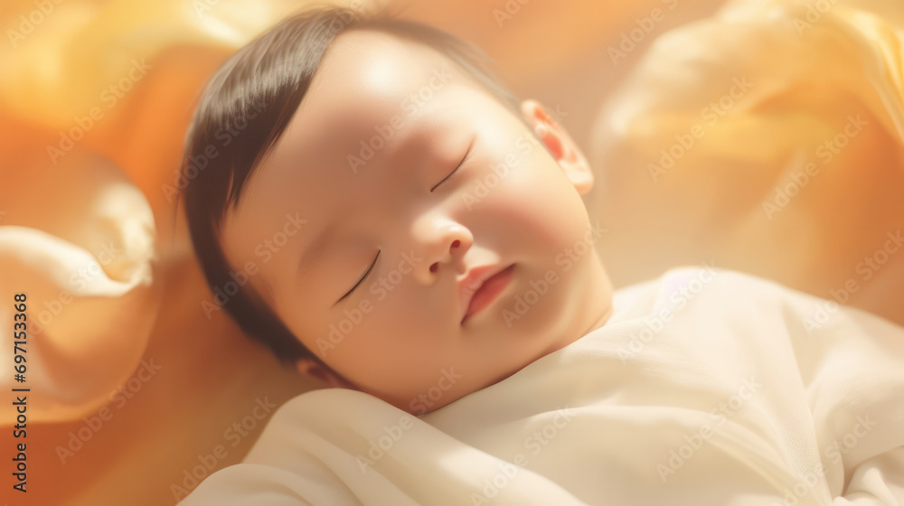 Sweet Dreams, Asian baby in White Dress Rests Peacefully - Innocence in Slumber. Sweet Dreams, Asian baby in White Dress Rests Peacefully - Innocence in Slumber.