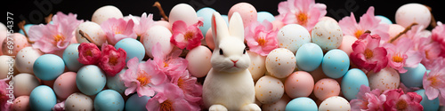 1:4 or 4:1 Eggs and bunnies mark the arrival of Easter, commemorating the resurrection of Jesus and spring.For web design, book cover,greeting cardbackgrounds, or other High quality printing projects.