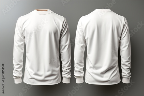 A white long sleeved shirt with a leather collar, white isolated mockup. photo