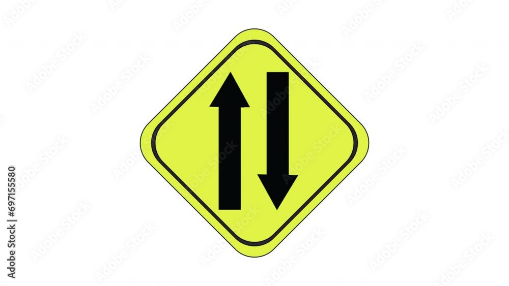 Animation forms a 2-way road traffic sign icon Animation forms a 2-way road traffic sign icon