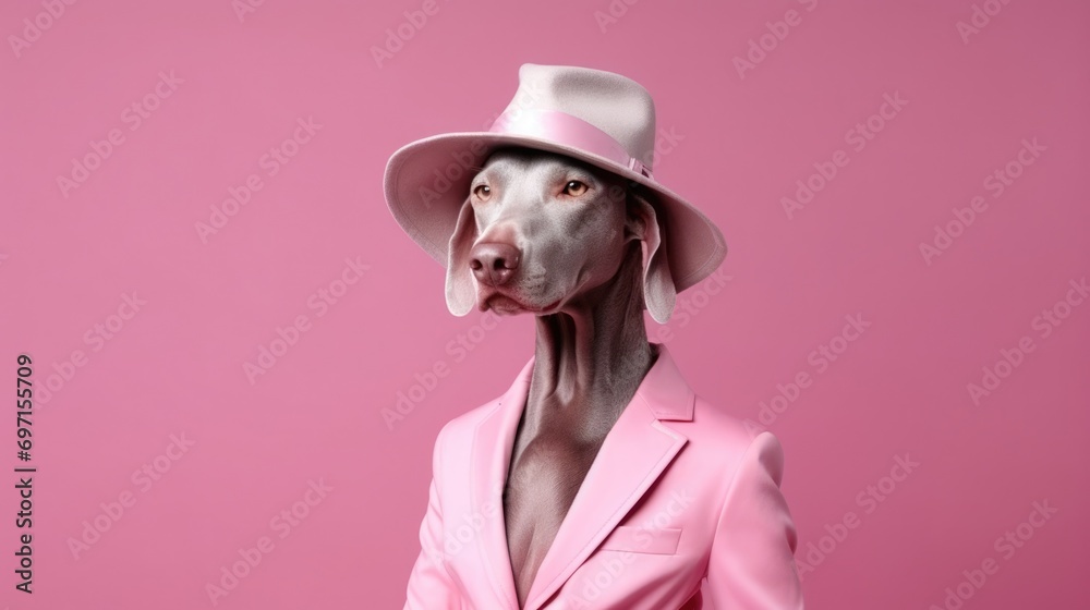 Obraz na płótnie portrait of weimaraner dog in stylish hat, canine isolated on clean background w salonie