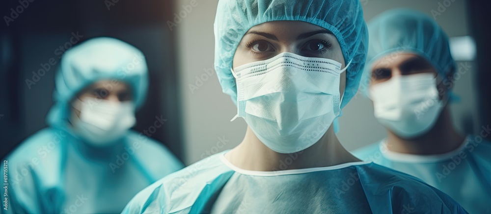 Doctors working as a team in the hospital, wearing protective gear to prevent coronavirus infection. Doctors working as a team in the hospital, wearing protective gear to prevent coronavirus infection.