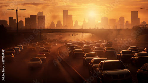 generative ai image of traffic haze at sunset