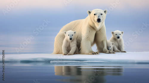 generative ai image of a family of bears on ice