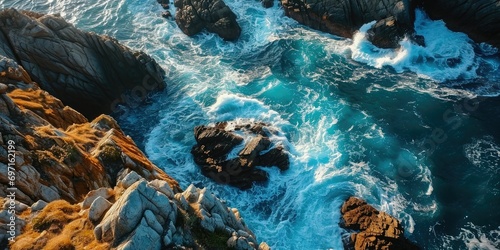 Aerial Shot of Coastline - Raw Power and Energy of the Sea - Dynamic and Awe-Inspiring © SurfacePatterns