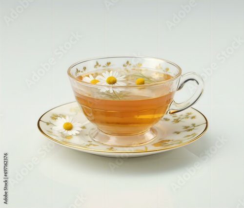 cup of tea with lemon and flower
