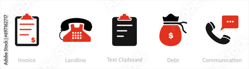 A set of 5 Mix icons as invoice, landline, text cipboard