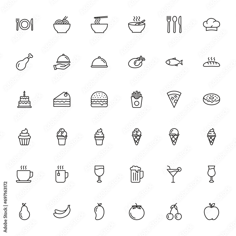 Food and drink icon collection, Food and drink icon set for web, computer and mobile app	