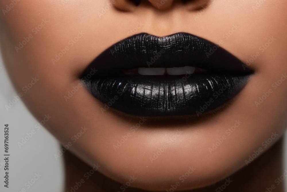 Fototapeta premium Close-up of beautiful lips with black lipstick