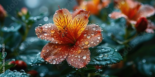Delicate Flower with Glistening Water Droplets - Captivating Celebration of Nature's Intricacies