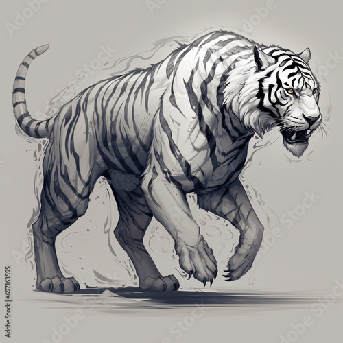 Tiger. Vector illustration, colorful, 3d rendering,vector graphics,Digital painting, Generate AI © Salis