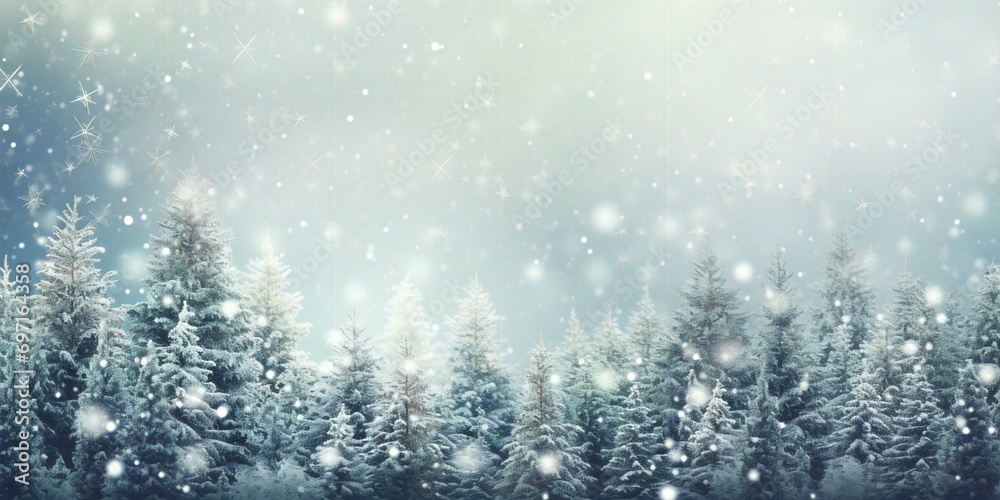 fir trees with snow, abstract defocused snowflakes fir trees with snow, abstract defocused snowflakes