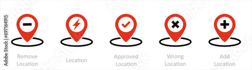 A set of 5 Business icon as remove location, location, approved location