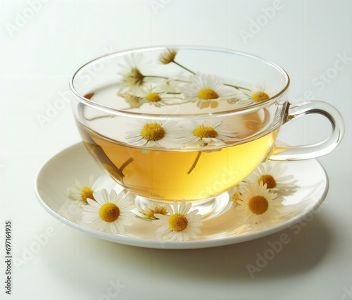 cup of lavender tea with flowers