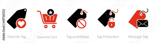 A set of 5 Business icon as favorite tag, favorite cart, tag prohibited