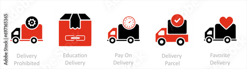 A set of 5 Business icons as delivery prohibited, education delivery, pay on delivery