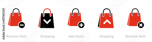 A set of 5 Business icons as reduce item, shopping, add items
