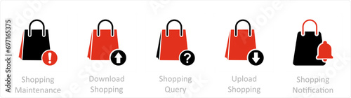 A set of 5 Business icons as shopping maintenance, download shopping, shopping query