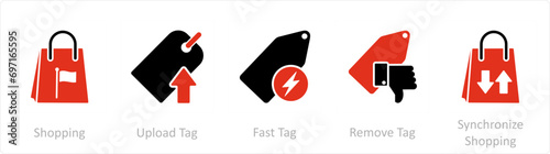 A set of 5 Business icons as shopping, upload tag, fast tag