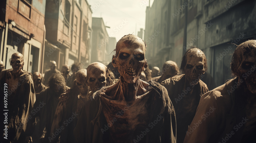 Zombie Horde Roams Through an Abandoned City