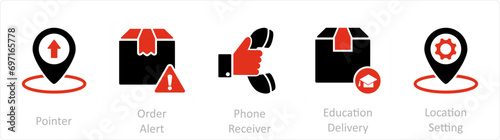 A set of 5 Business icons as pointer, order alert, phone receiver