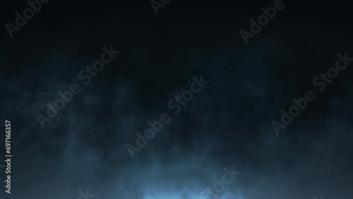 Blue Color focus overlay blur light passing into fire Smoke slowly floating in Steam moving Loop on a black background, Seamless loop 4K footage for editing assets, Smoke