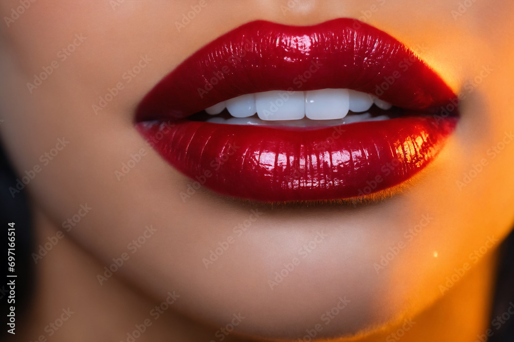 Close-up of beautiful lips with red lipstick Close-up of beautiful lips with red lipstick