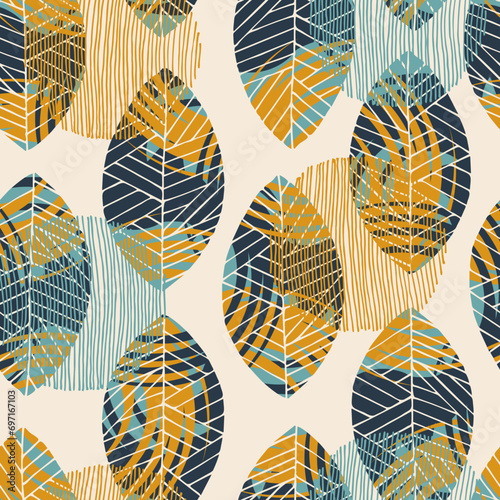 Seamless doodle pattern with vintage leaves sketch. For wrapping paper. Ideal for wallpaper, surface textures, textiles.