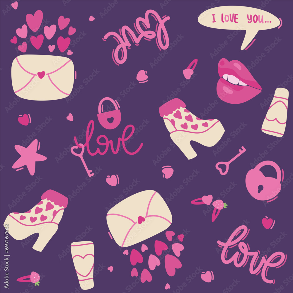 Love violet seamless pattern. Valentines day Love violet seamless pattern. Valentines day