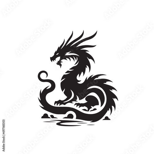 Minimal Dragon Silhouette Elegance - A Refined and Simplified Artistic Expression Highlighting the Essence and Enigma of Dragons Dragon Silhouette 