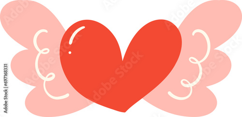 Cute Valentine heart with wings illustration