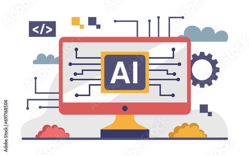 Artificial intelligence Technology or AI Flat Concept Illustration 