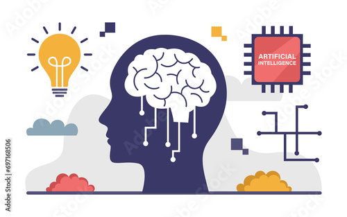Artificial intelligence Technology or AI Flat Concept Illustration 
