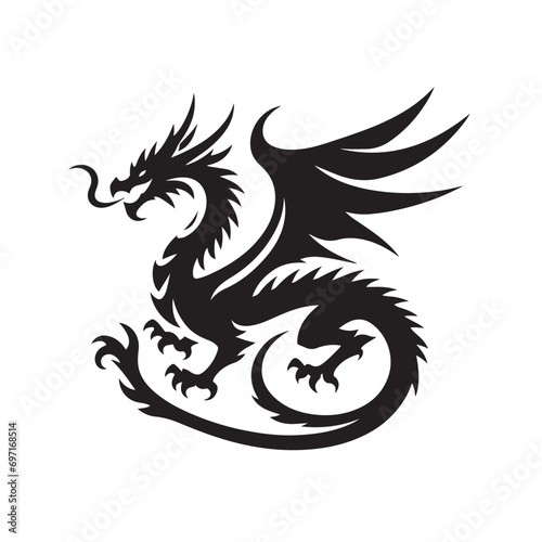 Minimal Dragon Silhouette Mastery - Clean and Stylish Artistic Expression Highlighting the Unique Features and Presence of Dragons Dragon Silhouette 