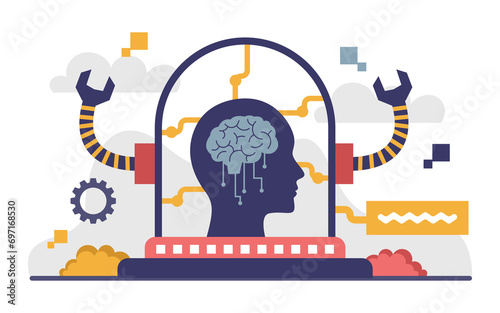 Artificial intelligence Technology or AI Flat Concept Illustration 